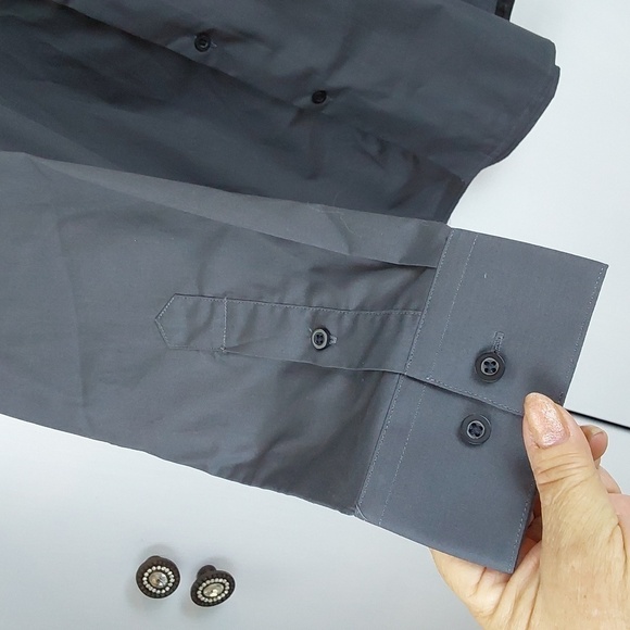 Bespoke Mens Dark Gray Slim fit Neutral Dress Shirt Longsleeve Mod Sz.L - Picture 4 of 9